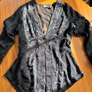 Y2K Additions by Chico's Sheer Zebra Print Blouse Black Funky Chic Size 1